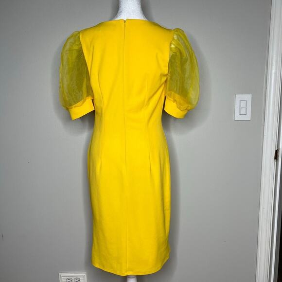 NY & Co. Women's Organza-Sleeve Sheath Dress in Yellow Magic Crepe Size Small - Picture 6 of 10